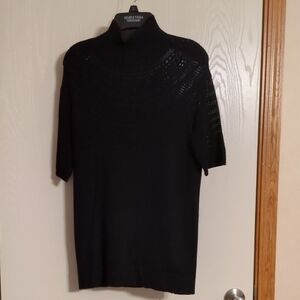 Cache Mock Neck Short Sleeve Sweater in Black